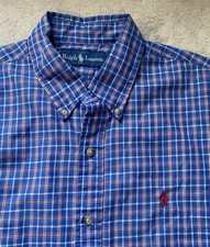 Polo Ralph Lauren Button Down Shirt Men Large Blue Plaid Long Sleeve Red Pony