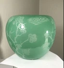ANTIQUE STEUBEN GLASS VASE 6078 GREEN JADE  ALABASTER ACID ETCHED MATZU W/LABEL