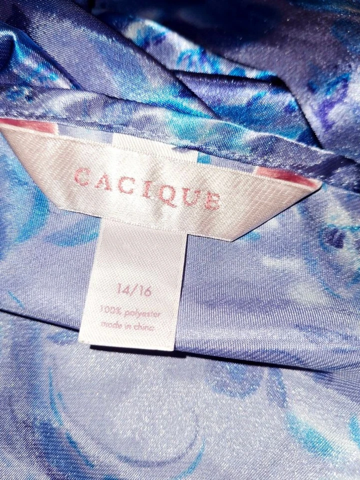 Cacique Plus 尺寸 1X 紫色蓝色花卉缎面化学睡衣 — 第 3/3 张图片