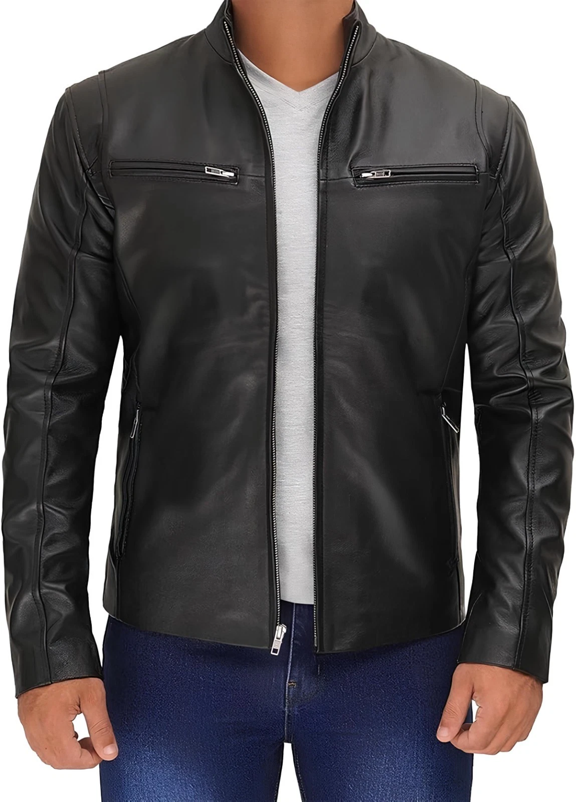 Men's Soft Leather Bomber Lambskin Jacket Mens Genuine Black Biker Coat Sheepski