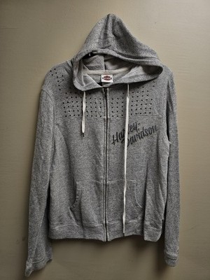 Harley-Davidson Hoodie Womens Large Gray Full Zip Studded Conrad s USA Jacket