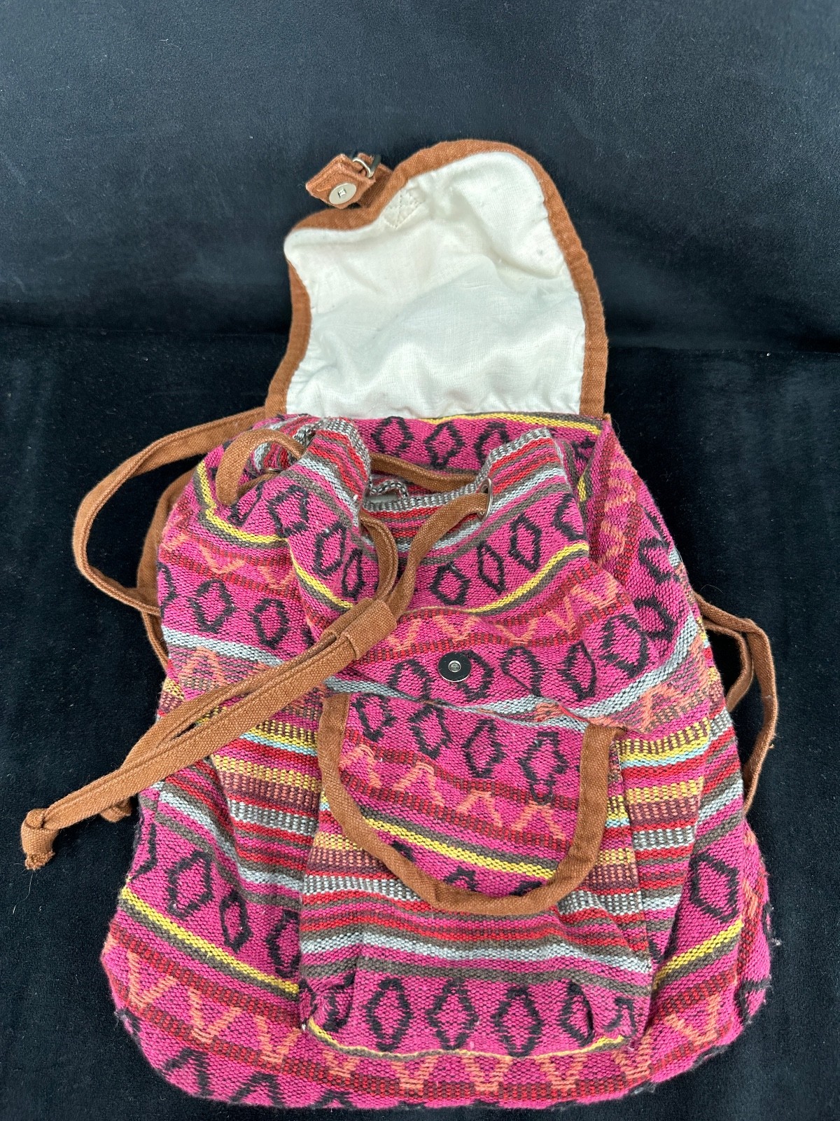 Drawstring Backpack Multicolored Beach Boho Woven… - image 4