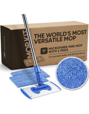 9'' Flexible Mini Microfiber Mop System | Adjustable Stainless Steel Handle