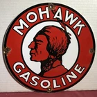 VINTAGE MOHAWK GASOLINE MOTOR OIL OILS PORCELAIN ENAMEL GAS PUMP SIGN