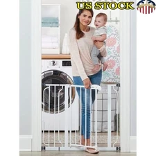 Extra Wide Metal Safety Gate Walk-Thru Design Babies Pets Doorway Stairs New