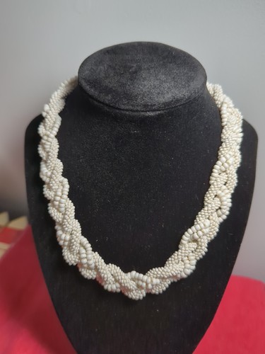 Czech Milk Glass Seed Beads Braided Rope Style Brass Clasp Excellent Condition 
