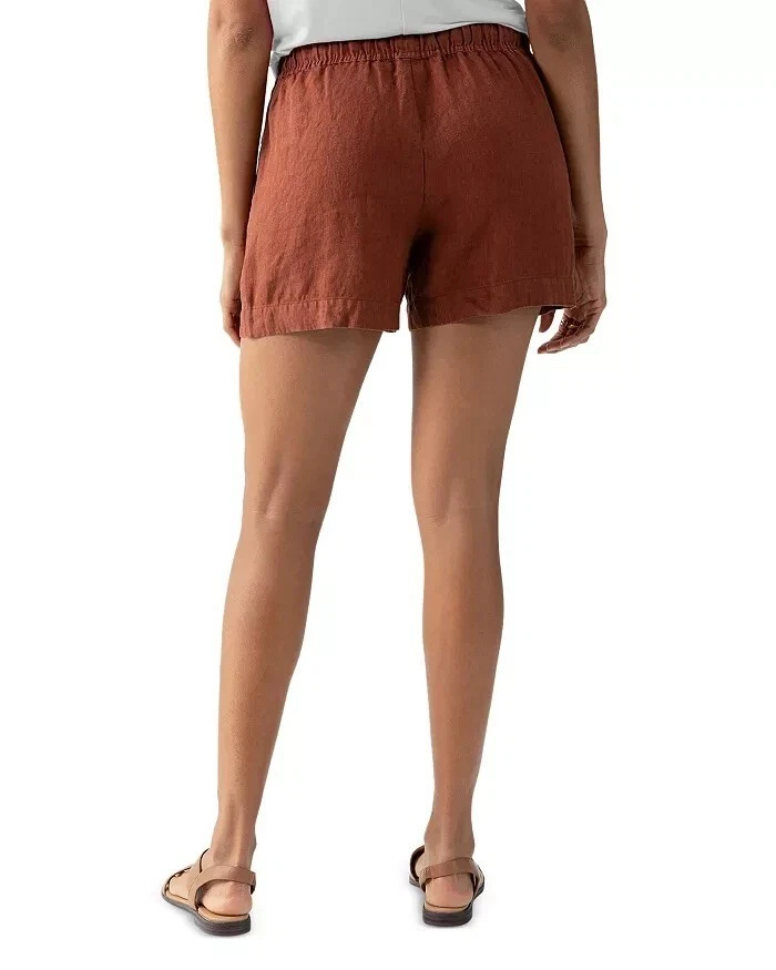 Sanctuary Always Linen Shorts Women's Rich Clay Drawstring Travel Slash Pockets - Image 3 of 4
