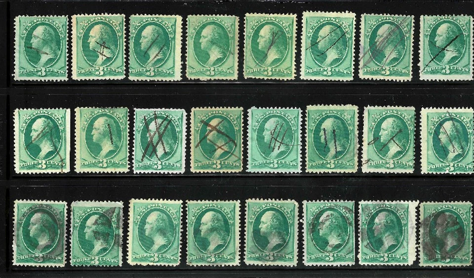 Collection 56 Sc #147 158 184 207 Shades PEN Cancels 3 Cent Washington US 32-5 - Image 4 of 4