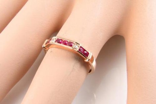 LUSH 9CT 9K ROSE GOLD RUBY DIAMOND ETERNITY BAND ART DECO INS RING FREE RESIZE - Picture 5 of 5