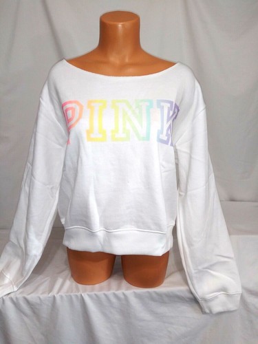 Victoria's Secret lässiges Sweatshirt pink GRAFIK schulterfrei Rundhalsausschnitt neu mit Etikett L - Bild 2 von 3
