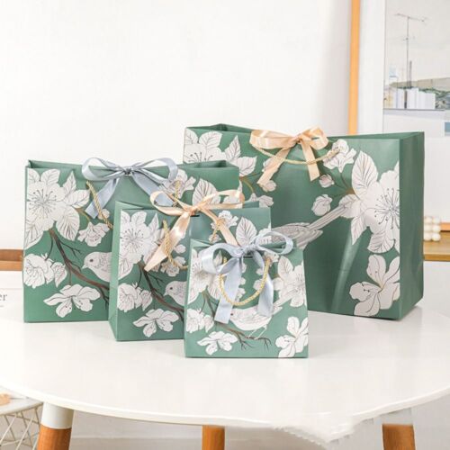 with Ribbon Printing Floral Bird Luxury Gift Bag Handhold Paper Bag  Gift - Picture 1 of 17