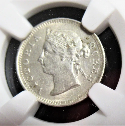 Straits Settlements: Victoria 5 Cents 1899 KM10, AU58 NGC.