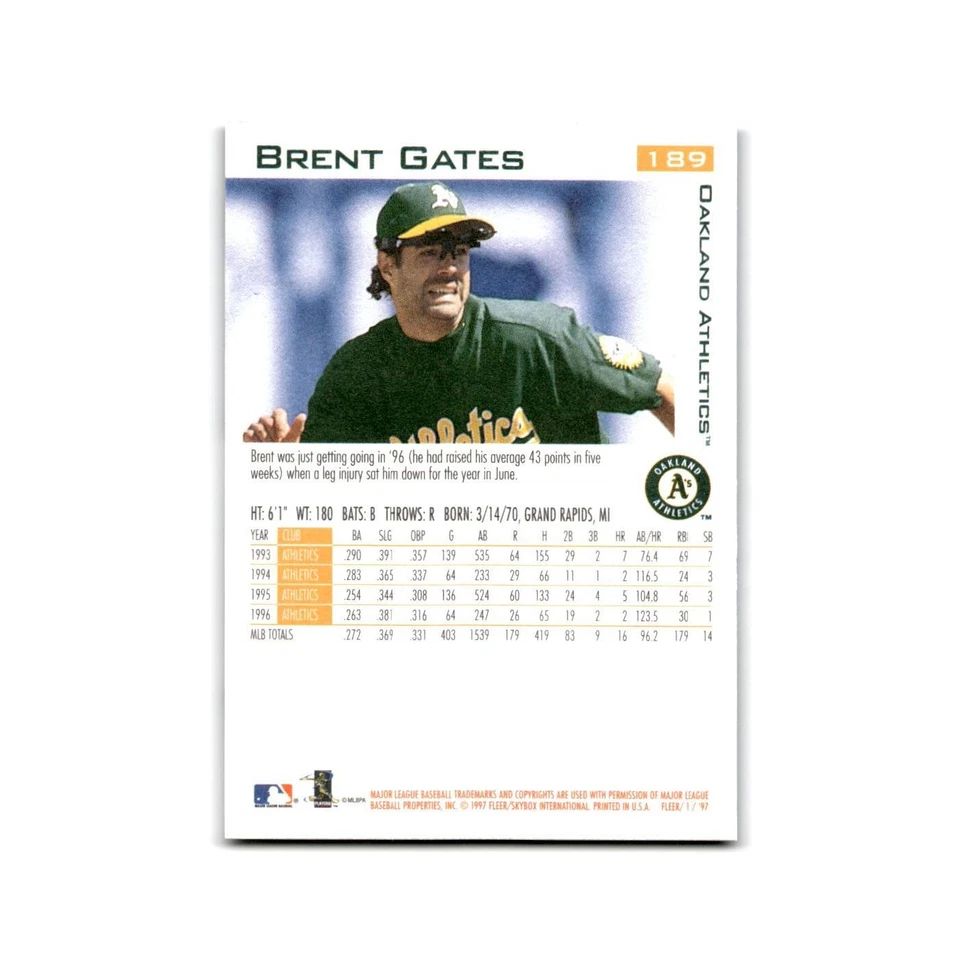Brent Gates 1997 Fleer #189 Oakland Athletics NM - Image 2 of 3
