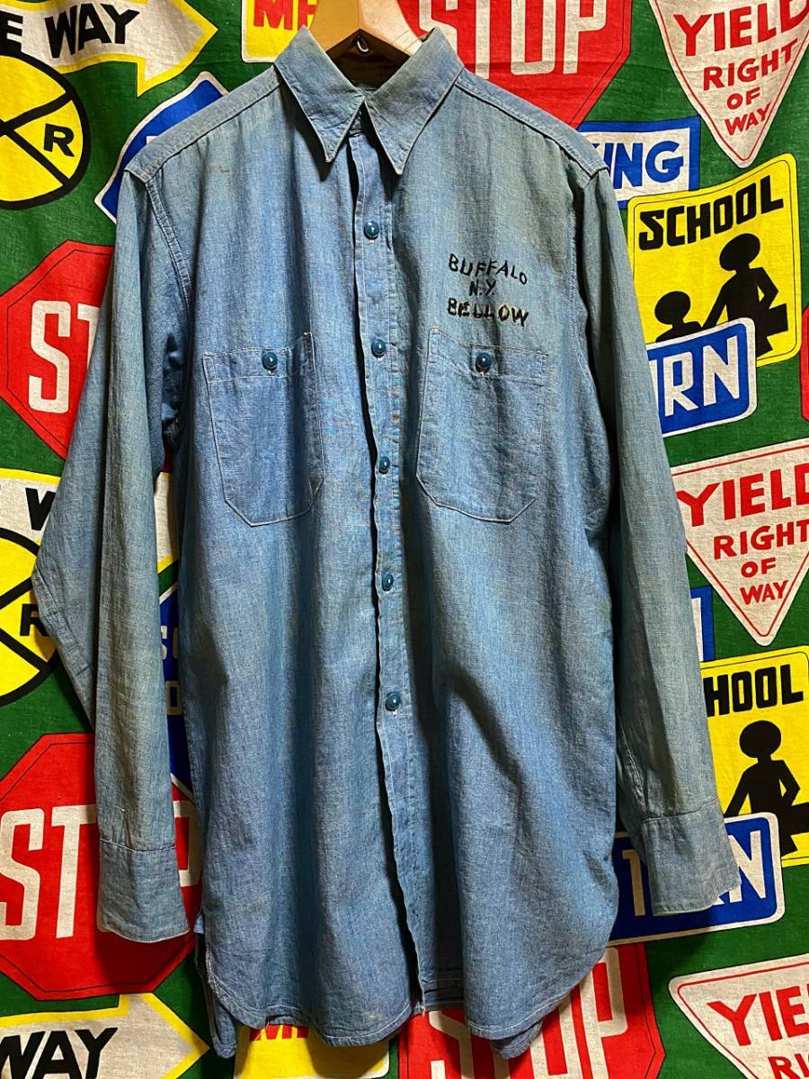 US Navy USN 1940s Vintage Military Chambray Shirt Paint