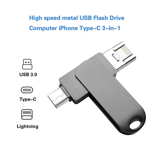 Metal 3-in-1 OTG USB Flash Drive 3.0 Type-C 1T 512G 32G for iPhone Android PC - Afbeelding 10 van 12