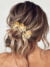 Flower Bride Wedding Hair Vine Gold Floral Headband Pearl Bridal Headpiece He...
