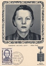 Carte postale card 1er jour timbre 1958 SIMONE MICHEL-LEVY résistance CHAUSSIN