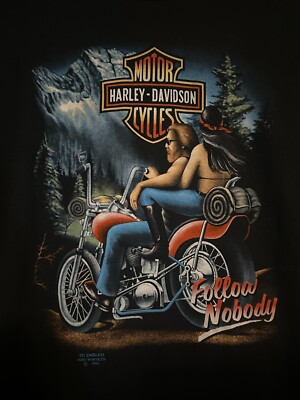 NOS VTG '91 3D Emblem HARLEY DAVIDSON FOLLOW NOBODY BIKER