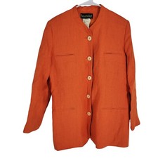 VTG Orange Button Up Linen Blazer Coat 10 Lagenlook Boho Minimalist beachy Indie