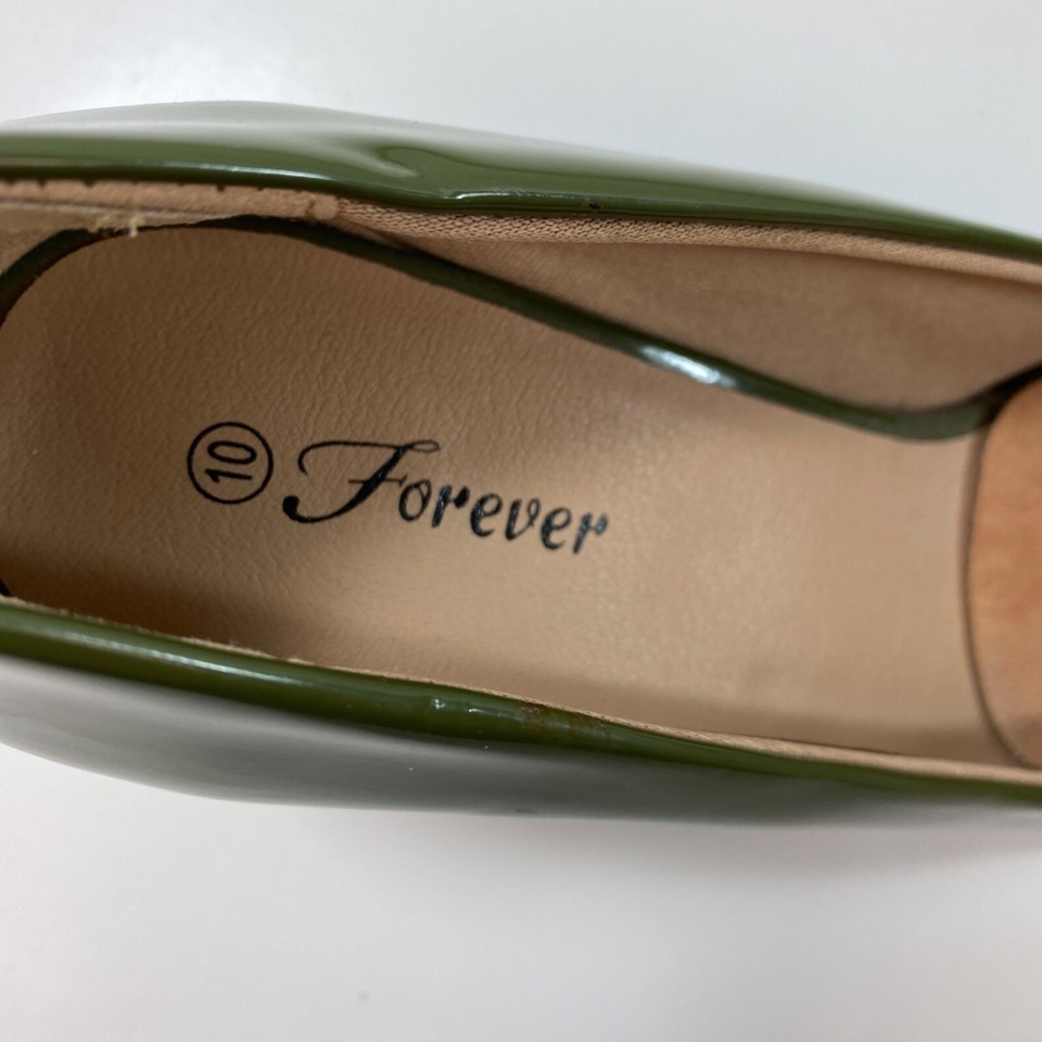 Forever Womens Olive Green Peep Toe Wedge Office Work SlipOn 2.5" Heel