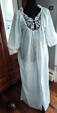 Vintage long robe housecoat blue Swiss dot cotton lace cottagecore grannycore S