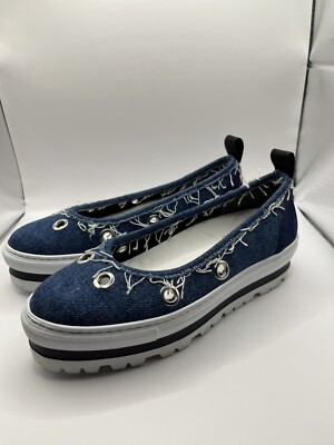 MSGM Made In Italy Slip On Denim Platform Loafers Size 6/37 Blue Designer