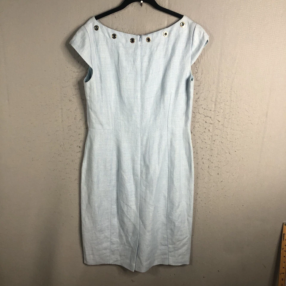 Платье женское Max Mara 12 США синее льняное льняное Италия 42 люверса дизайнерское мероприятие - Изображение 2 из 4