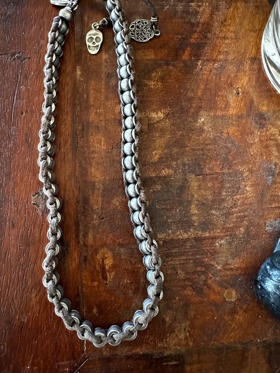 Vintage 1990's Silver Tone Biker Chain w/Leather & Skull Men's