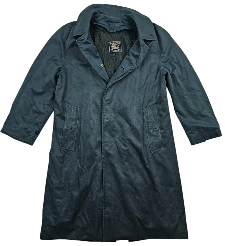 HOT VTG ENGLAND UNISEX BURBERRYS @ NOVA CHECK WOOL LINED LONG TRENCH NAVY Coat S - Image 3 of 4