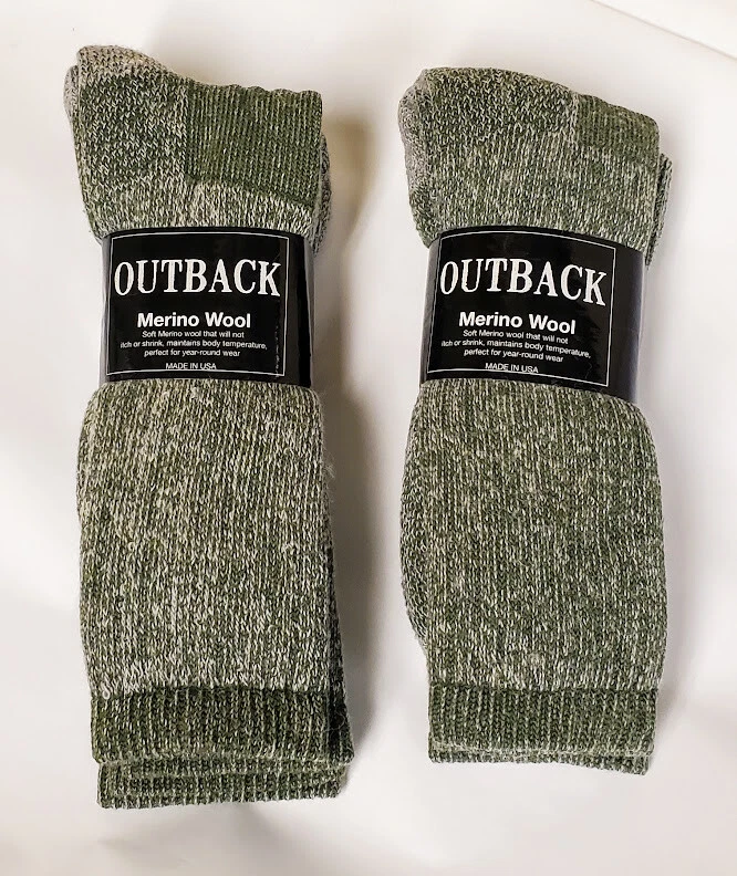 4 Pair Green Grey Heather Acrylic/MERINO Wool Socks Men's Med-Large FREE SHIP