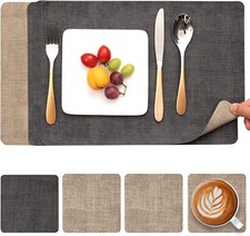 Dual-Sided Faux Leather Placemats – 4 Mats & Coasters, Stylish Table Decor