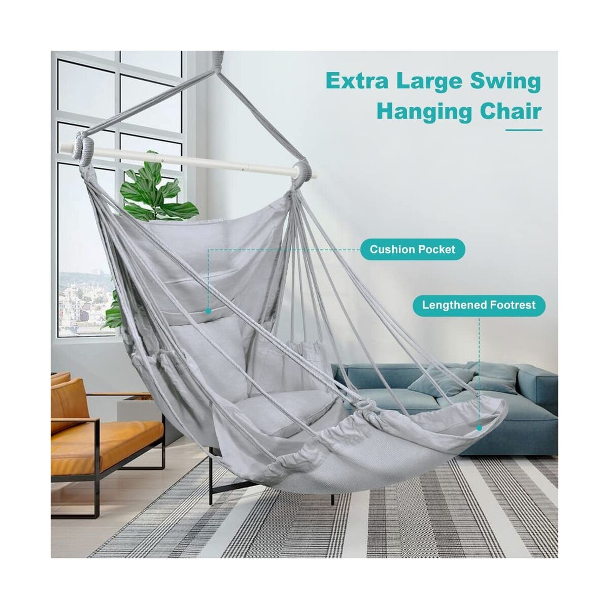 Outerman Hammock Chair, Hanging Chair with 3 Cushions and Foot Rest  Support
