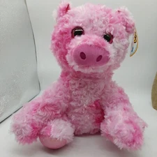 Grafix Plush Pink Pig Swirl Fur Glitter Ears Stuffed Animal Piggy Hog 11"