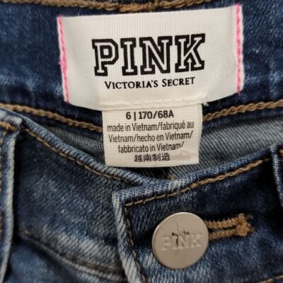Victoria's Secret PINK Women's Blue Cut Off Distressed Denim Jean