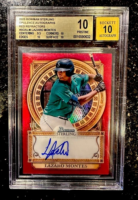 BGS 10/10 Lazaro Montes 2023 Bowman Sterling Opulence Red Refractor Auto #’d 1/1