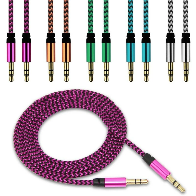 1-5m Nylon Jack Aux Cable 3.5 mm to 3.5mm Audio Cable Male to Male Gold Plug A34