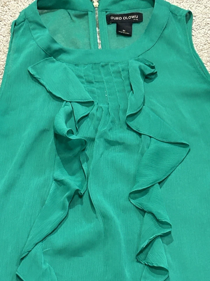 Duro Olowu Womens Shirt Size Medium Green Ruffles Classic Dressy Flowy - Image 4 of 4