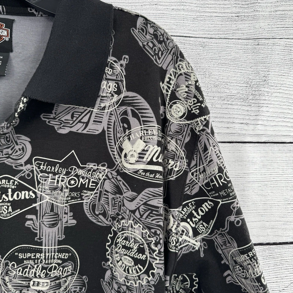 Camisa Polo Harley Davidson Para Hombre Grande Manga Corta Negra Genuina HD Motocicleta Foto 3 de 4