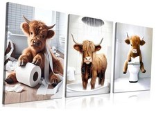 Funny Highland Cow Wall Art Set of 16L" x 12W" Yellow Cow Canvas Wrapped Canvas