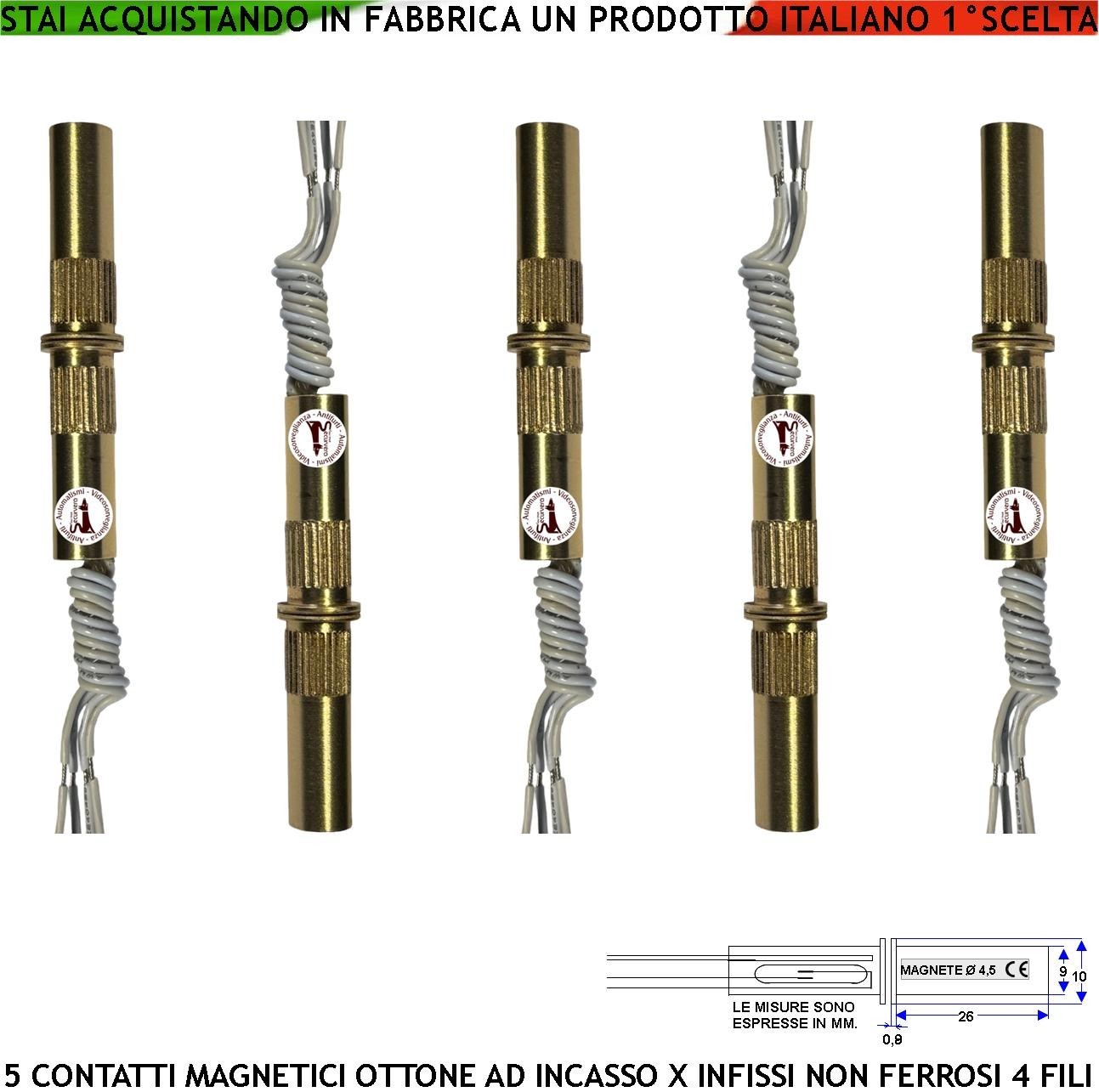 5 Contatti Magnetici Ottone da Incasso NC Allarme | Sensore Sigaretta