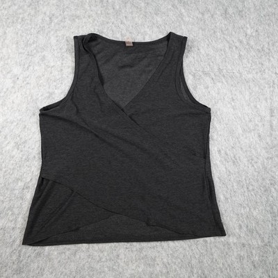Beyond Yoga Top Womens Small Charcoal Grey Surplice Faux Wrap Sleeveless V Neck