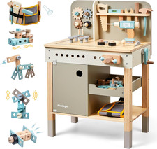 Kids Tool Bench,Wooden Play Tools Set with Kids Tool Belt Toddlers Workbench Pre