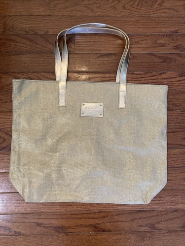 Michael Kors Large Shopping Beach Tote Bag Gold Metallic Woven Large Purse