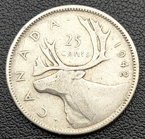 1942 Canada Silver 25-Cent Quarter - 80% Silver King George VI