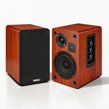 60W Powered Bookshelf Speakers with Bluetooth, AUX  Type-C Input - Brown