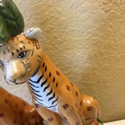 2 CBK LTD Porcelain Jungle Cat Candlestick Holder Leopard Cheetah