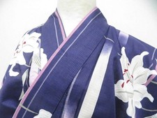 JAPANESE KIMONO YUKATA PURPLE 164cm 5 ft 5 in COTTON FF1154
