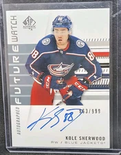 2019-20 SP AUTHENTIC FUTURE WATCH AUTO KOLE SHERWOOD /999 COLUMBUS BLUE JACKETS 