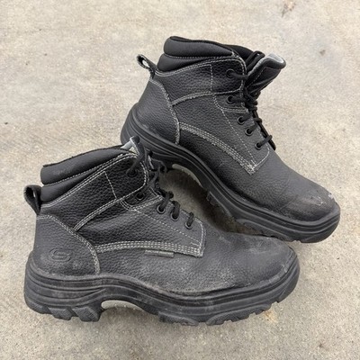Skechers Work Boots Mens 9.5 Black Steel Toe Burgin Tarlac Industrial 77143