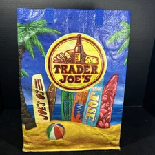 Trader Joes Reusable Surfboard Shopping Bag Tote Beach Palm Tree See Pics